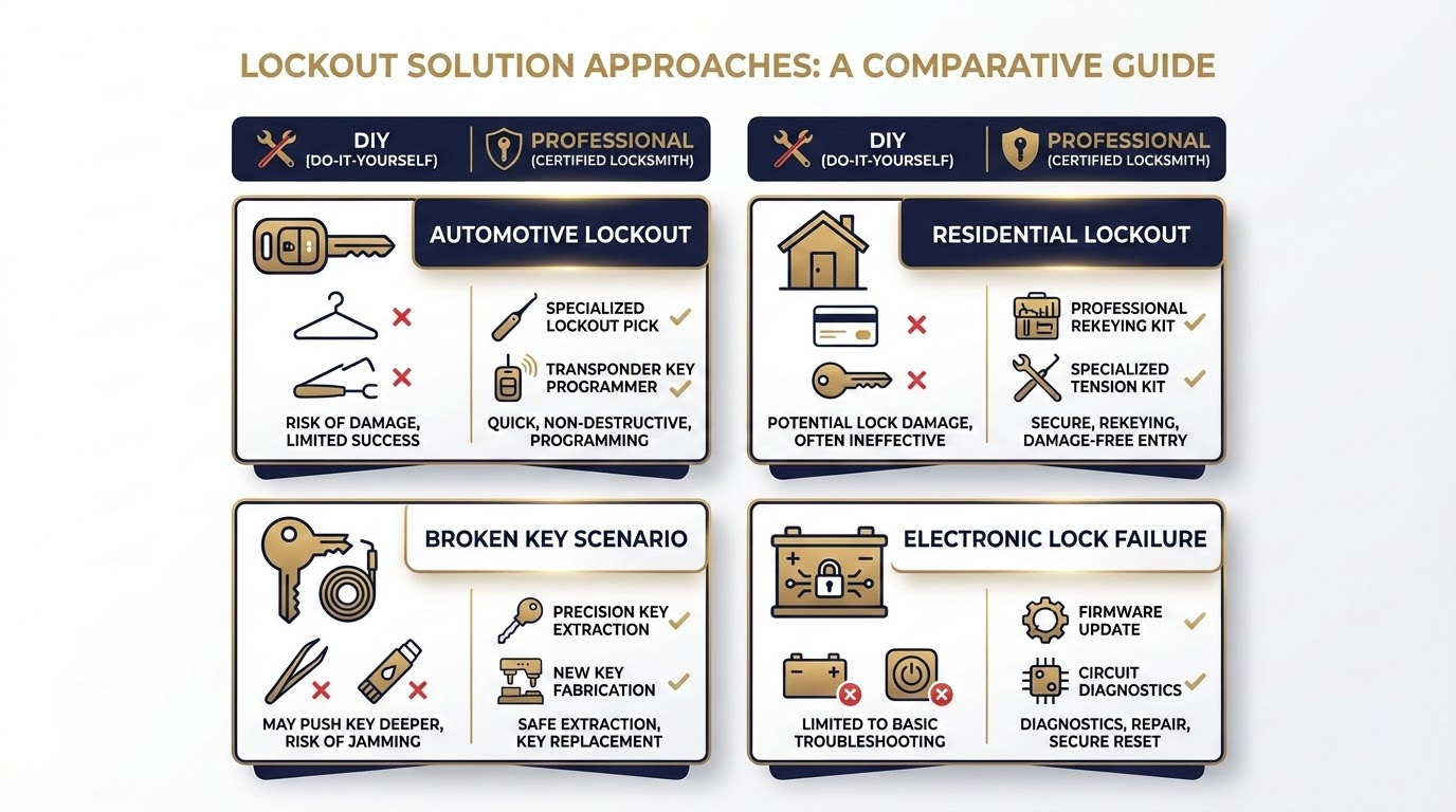 Comparison of different emergency lockout solution methods