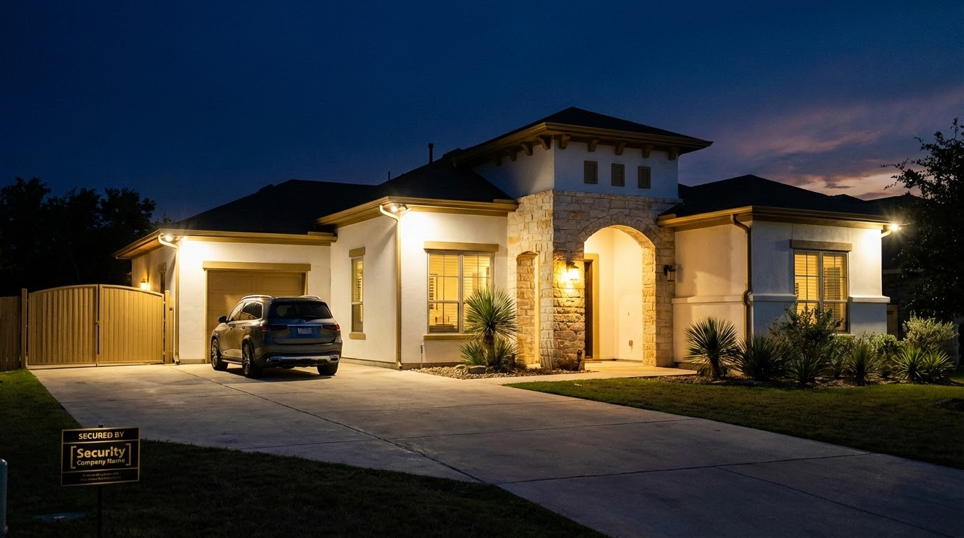 Motion-activated security lighting on San Antonio home exterior