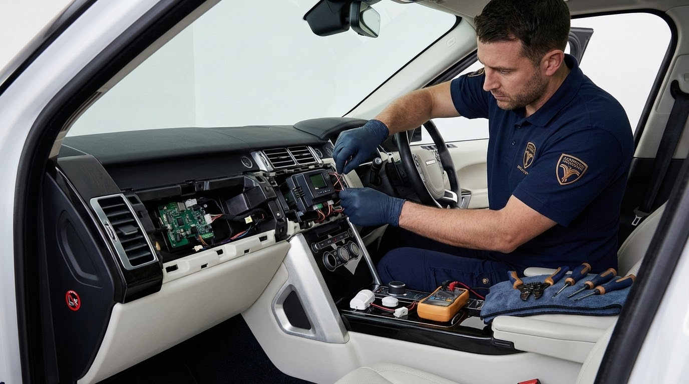 Professional automotive locksmith installing car anti-theft system in San Antonio