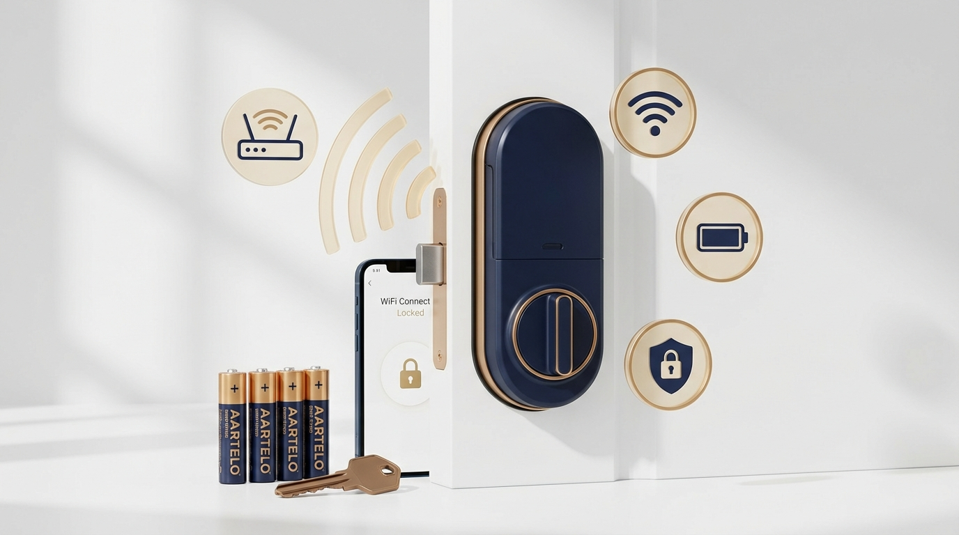 Homeowner using smartphone app to control wifi smart lock in San Antonio home