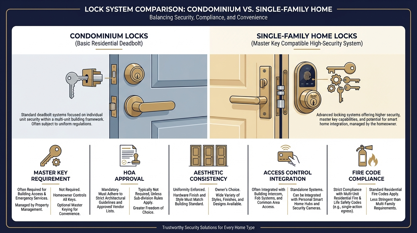 Comparison of condominium lock hardware versus traditional residential locks in San Antonio