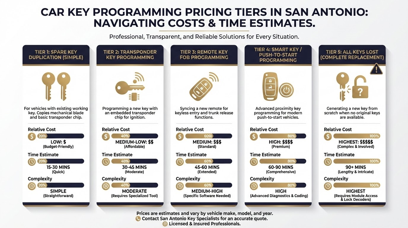 Car key programming service costs and pricing factors in San Antonio Texas