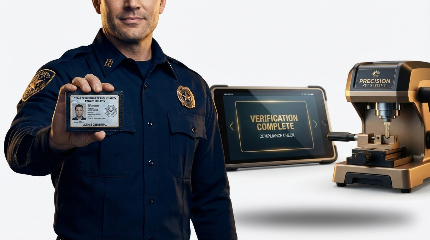 Licensed locksmith credentials and professional automotive locksmith equipment