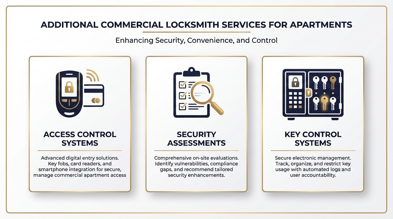 Commercial locksmith services for apartment complexes including access control and key fob systems