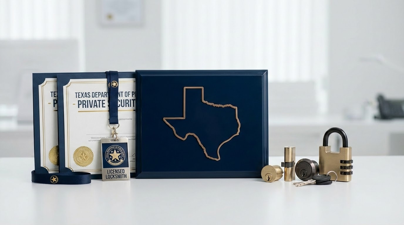 Texas licensed locksmith credentials and regulatory compliance documentation