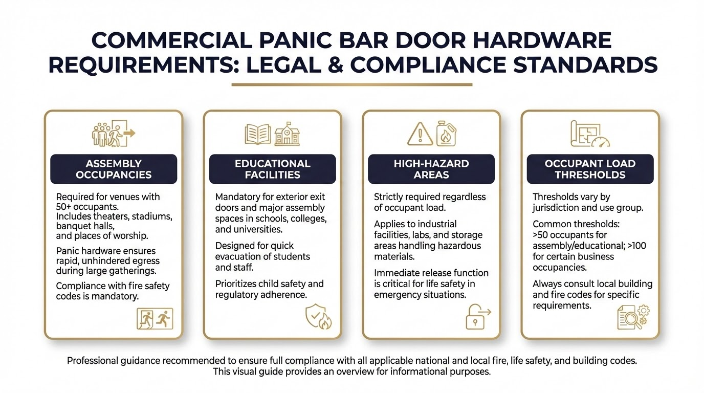 Commercial panic bar installation on emergency exit door in Terrell Hills business