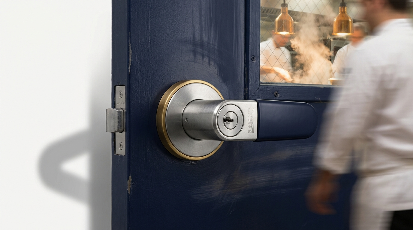 Heavy duty commercial kitchen door lock designed for high traffic restaurant environments