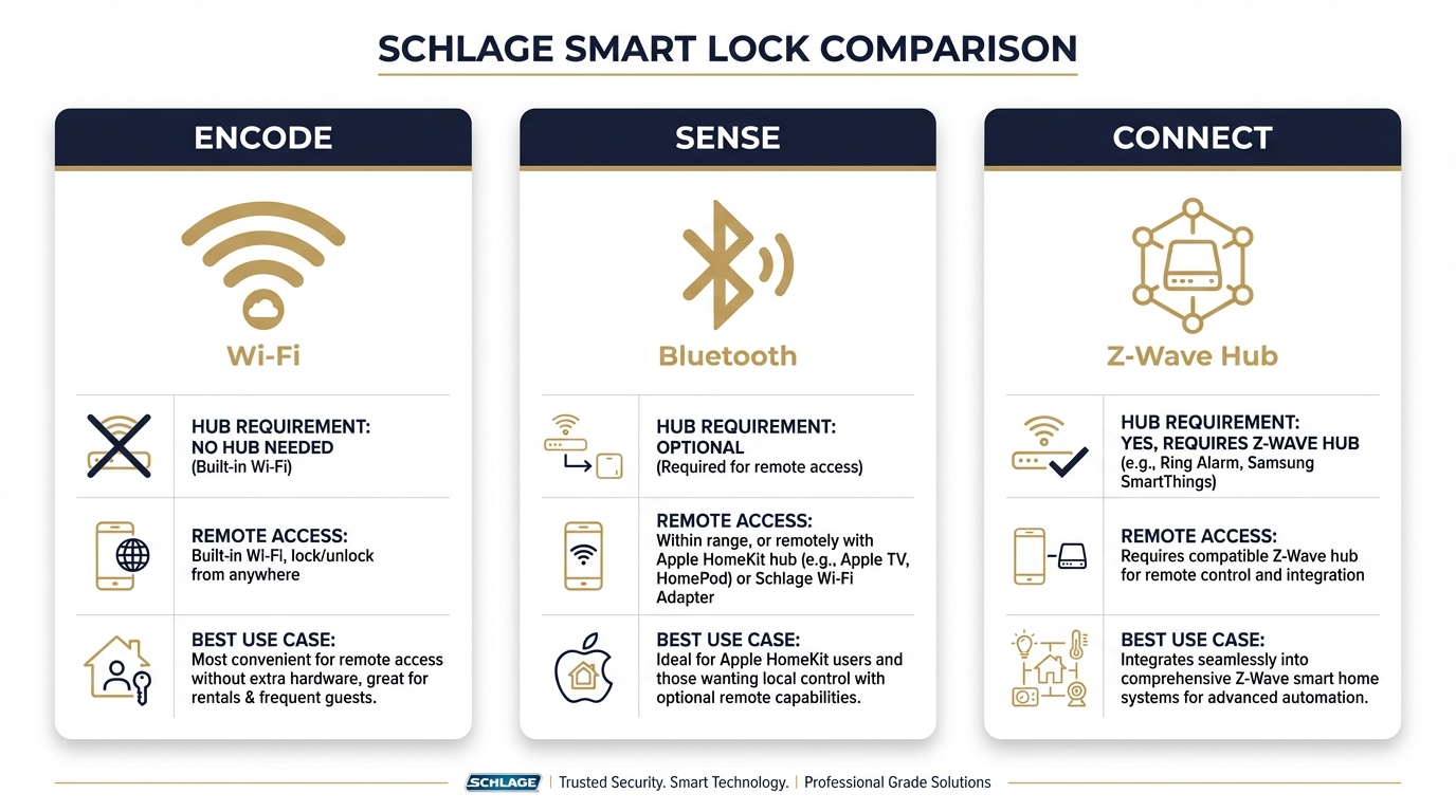 Comparison of Schlage Encode, Sense, and Connect smart locks for San Antonio homes and businesses