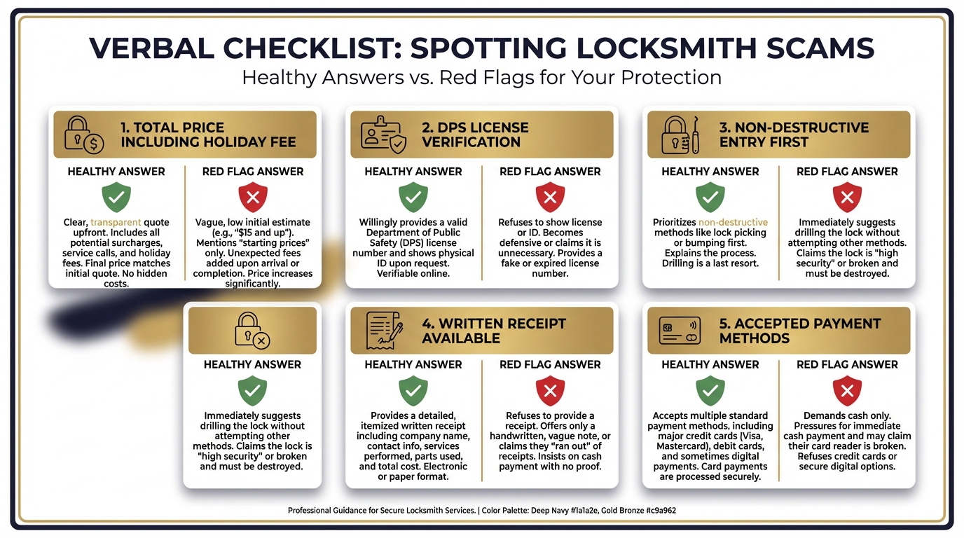 How to identify locksmith scams during the holidays in San Antonio including red flags and verification tips