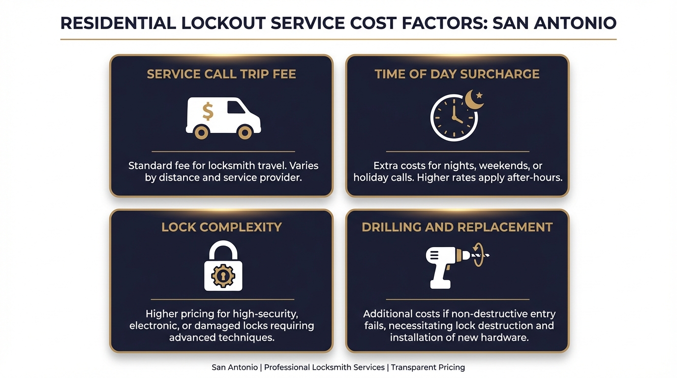 Cost breakdown for house lockout service in San Antonio showing a locksmith technician providing a quote to a homeowner at their front door